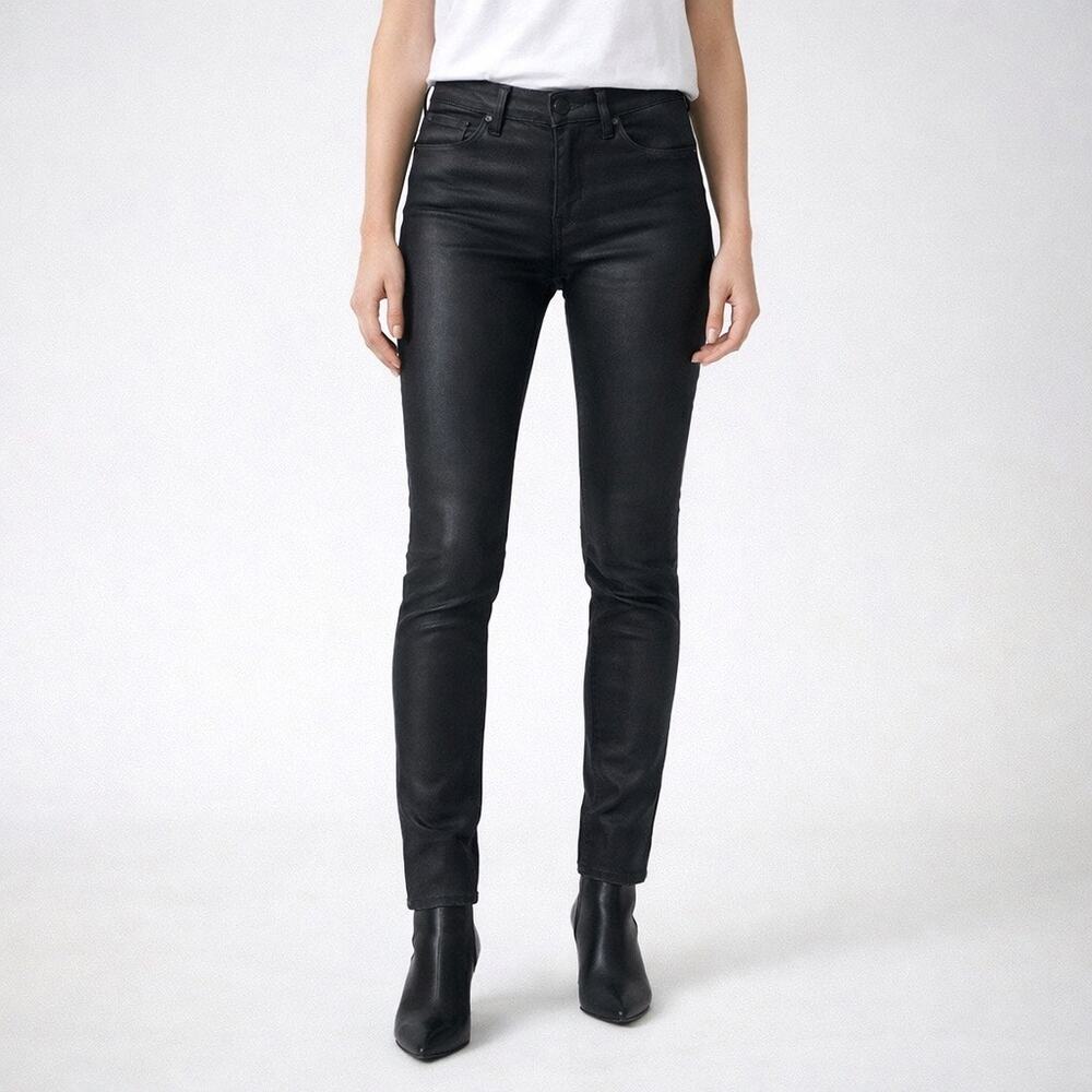 The Kooples Leather Effect Waxed Black Denim Short Fit Jeans Size 25 - Picture 10 of 10